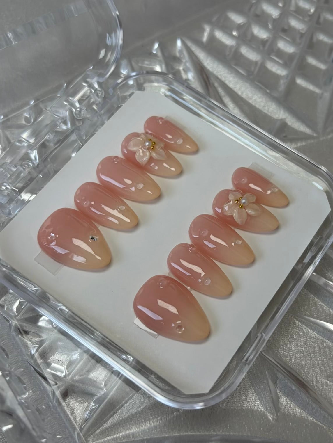 Blush Blossom – Handmade Floral Press-On Nails