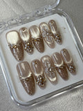 Golden Petals – Handmade Crystal Press-On Nails